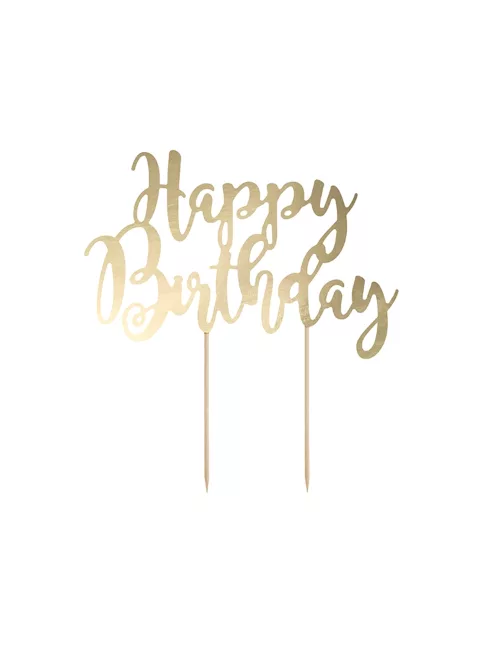 Photo du produit Cake topper en carton happy birthday doré métallisé 22,5 cm