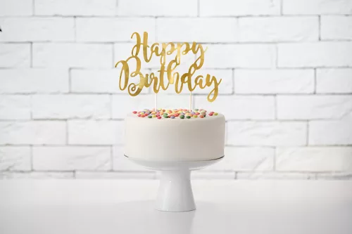 Photo du produit Cake topper en carton happy birthday doré métallisé 22,5 cm