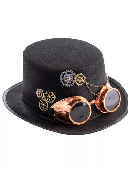 Photo du produit Chapeau haut de forme steampunk en feutre avec lunettes adulte