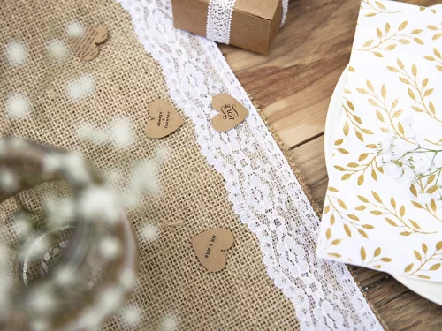 Photo du produit Chemin de table en jute bordures dentelle 28 cm x 2,75 m