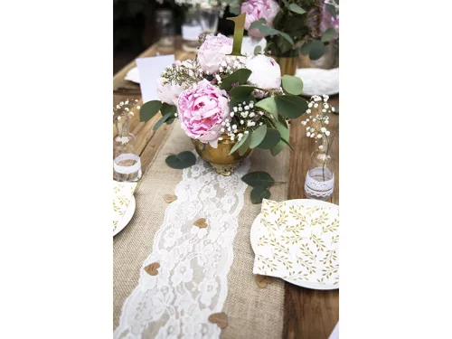 Photo du produit Chemin de table en jute centre dentelle 28 cm x 2,75 m