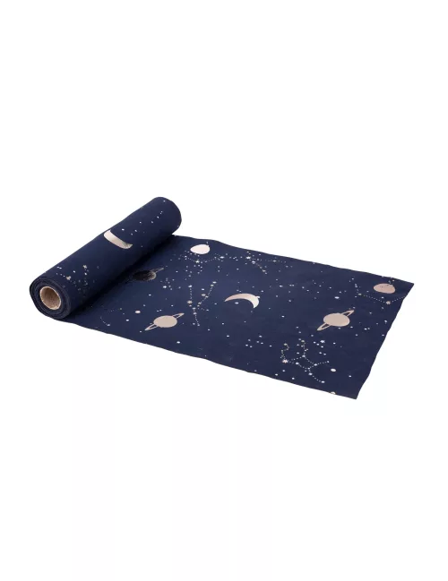 Photo du produit Chemin de table en lin bleu marine et or astronaute 28 cm x 5 m
