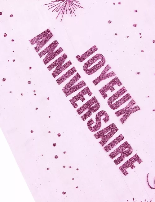Photo du produit Chemin de table organza Joyeux Anniversaire fuchsia 29 cm x 5 m