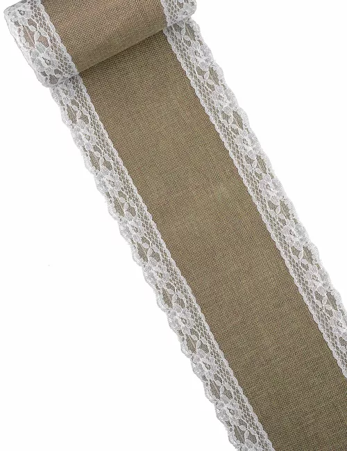 Photo du produit Chemin de table toile de jute et dentelle 15 cm x 5 m