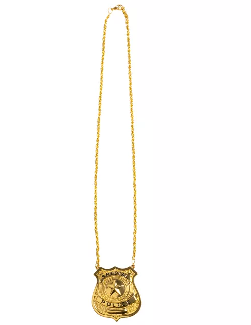 Photo du produit Collier en métal insigne police doré adulte