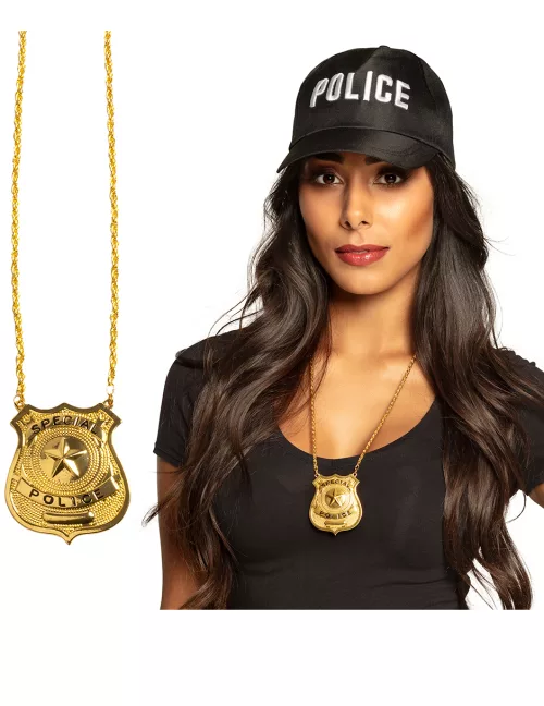 Photo du produit Collier en métal insigne police doré adulte