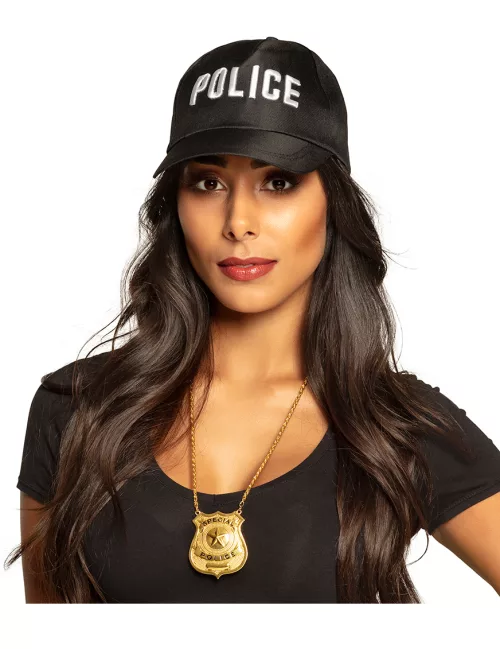 Photo du produit Collier en métal insigne police doré adulte