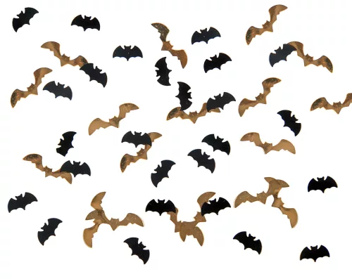 Photo du produit Confettis chauve-souris noir et or 15g 1,7 x 0,7 cm et 2,5 x 0,7 cm