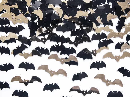 Photo du produit Confettis chauve-souris noir et or 15g 1,7 x 0,7 cm et 2,5 x 0,7 cm