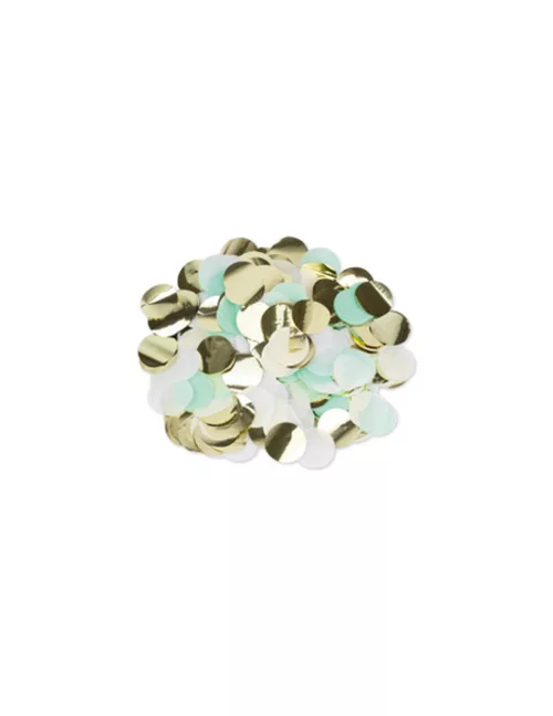 Photo du produit Confettis papier menthe, blanc et doré 3 cm - 36 g