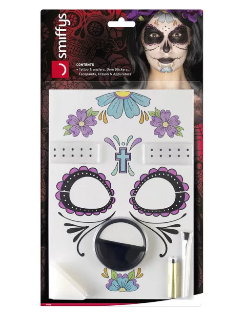 Photo du produit Kit maquillage fleurs bleues femme Dia de los muertos