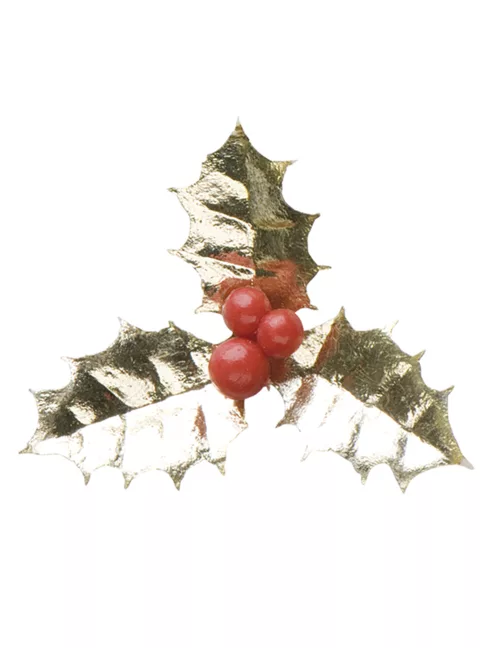 Photo du produit Décoration Houx de Noël doré 5 cm