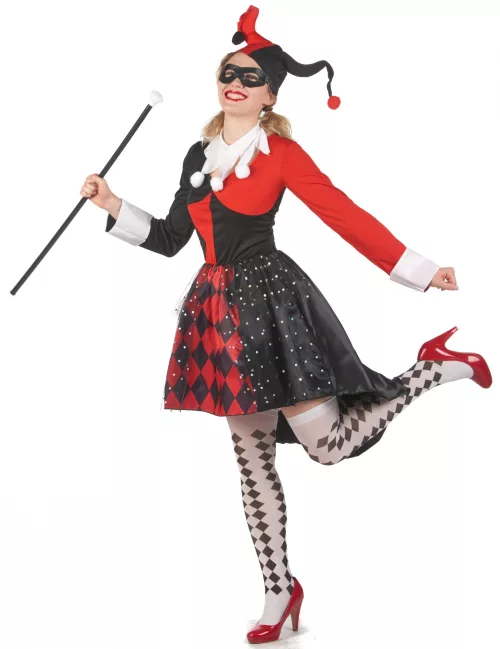 Photo du produit Déguisement arlequin méchant rouge et noir femme