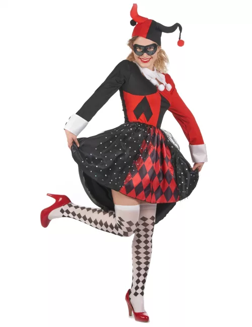 Photo du produit Déguisement arlequin méchant rouge et noir femme