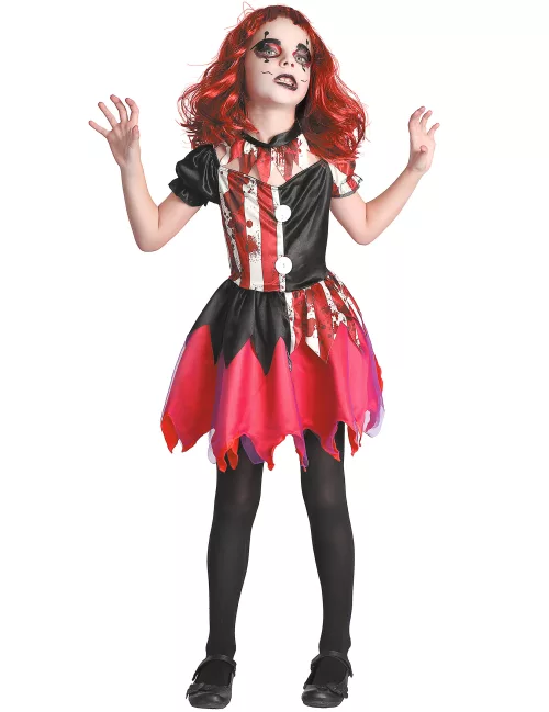 Photo du produit Déguisement clown ensanglanté rouge et noir fille