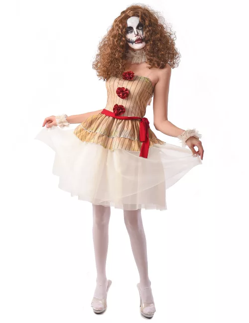 Photo du produit Déguisement clown terrifiant beige femme