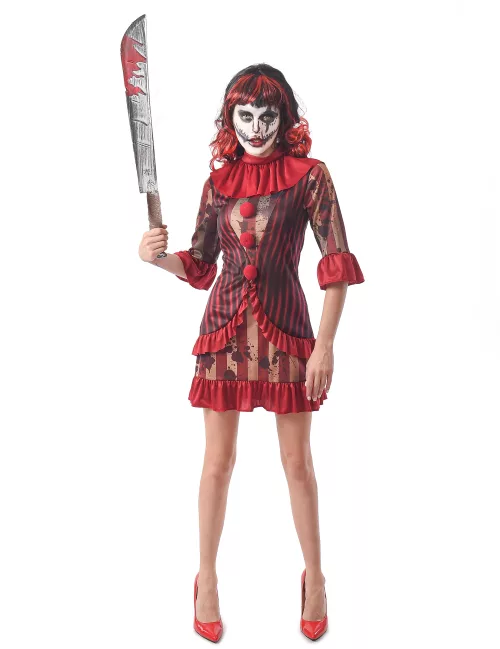 Photo du produit Déguisement clown terrifiant rouge femme