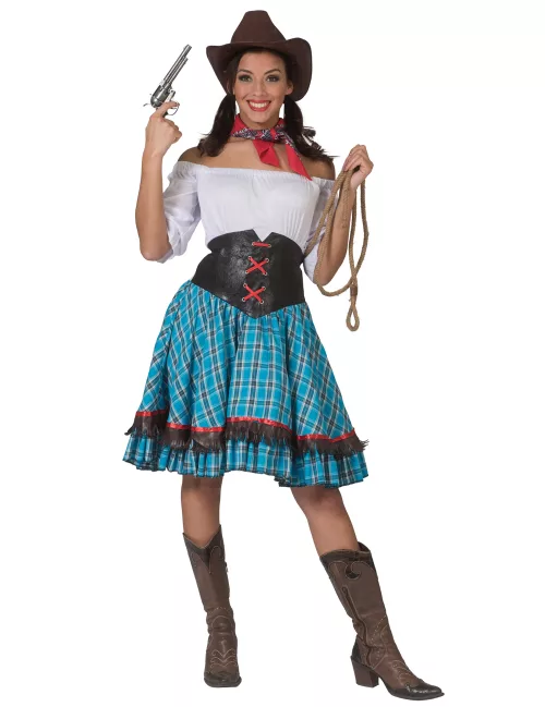Photo du produit Déguisement cowgirl à carreaux bleus femme