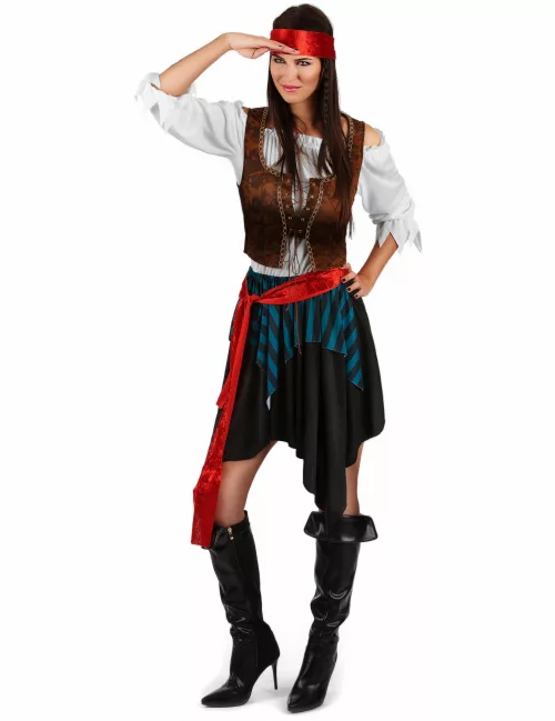 Photo du produit Déguisement pirate rayé bleu et noir grande taille femme