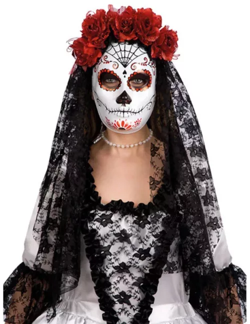 Photo du produit Masque dia de los muertos avec roses rouges adulte Halloween