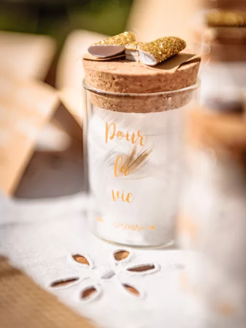 Photo du produit Fiole en verre avec bouchon en liège Pour La Vie doré 4,5 x 6 cm