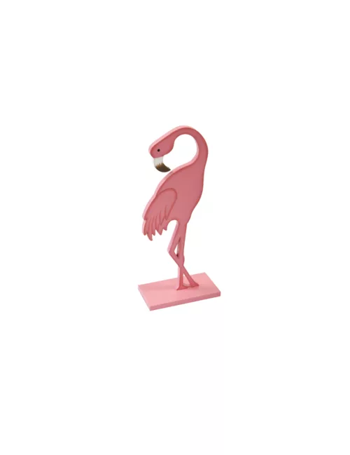 Photo du produit Flamant rose en bois sur socle rose 15 cm