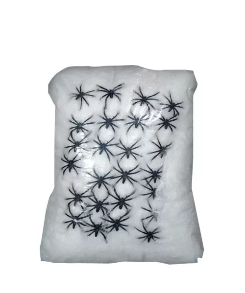Photo du produit Décoration toile d'araignée blanche avec araignées 500 g Halloween