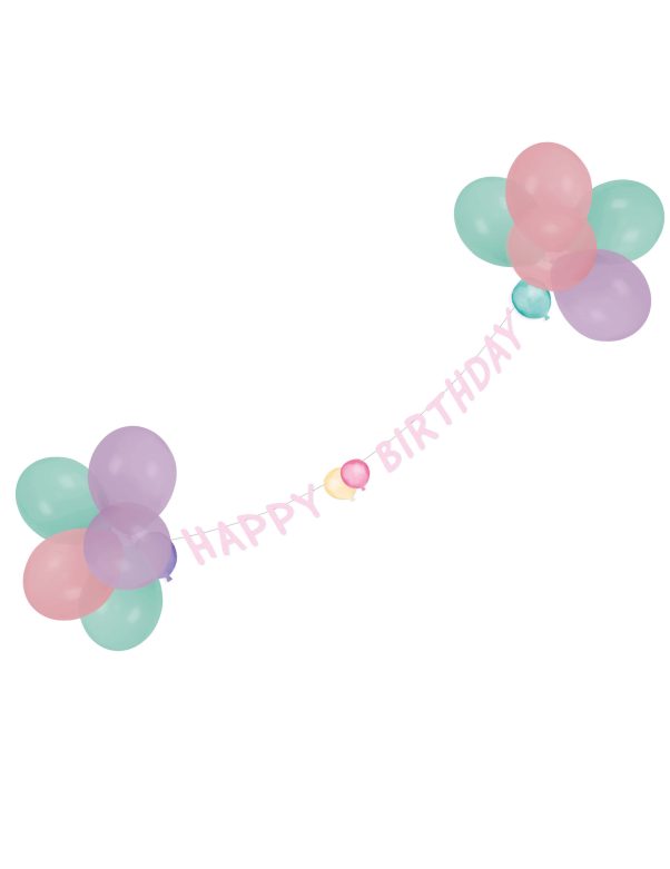 Photo du produit Guirlande avec ballons Happy Birthday pastel 1,5 m