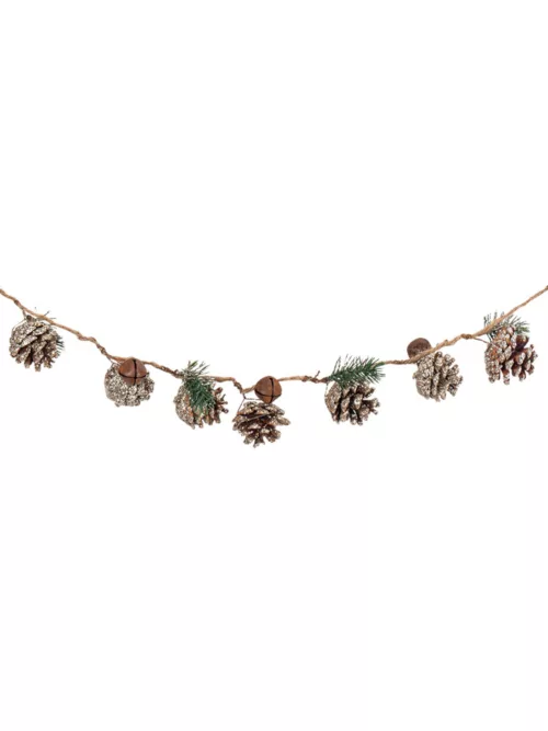 Photo du produit Guirlande pommes de pin pailletées grelots et sapin 130 cm
