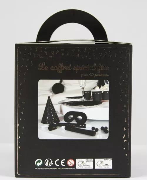 Photo du produit Kit cotillons party noir et or 10 personnes