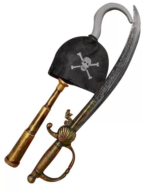 Photo du produit Kit d'accessoires de pirate avec crochet, longue-vue et sabre