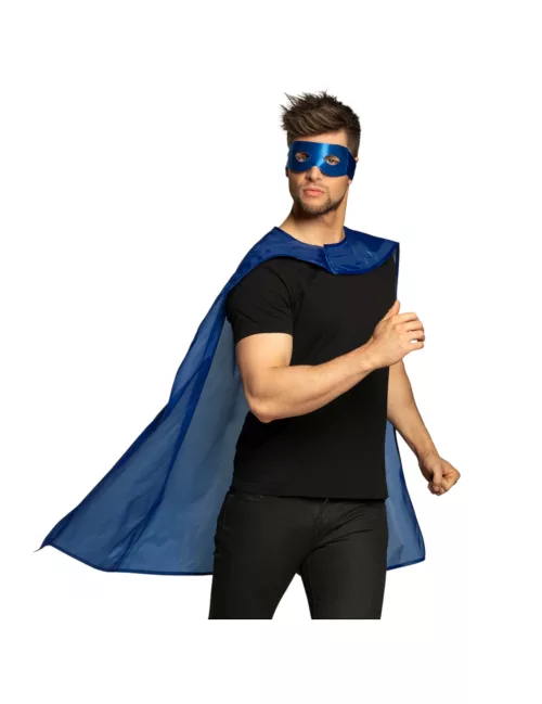 Photo du produit Kit cape et masque de super héros bleu adulte