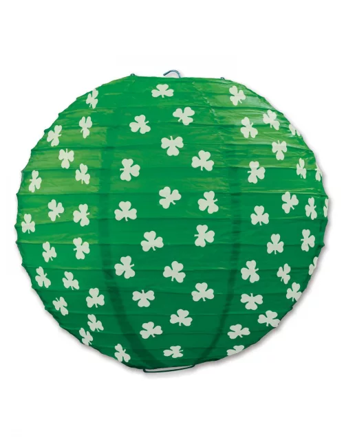 Photo du produit Lanterne en papier verte avec trèfles 24 cm