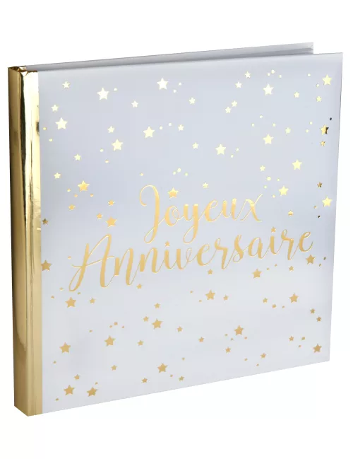 Photo du produit Livre d'or Joyeux Anniversaire métallisé blanc et doré 24 x 24 cm