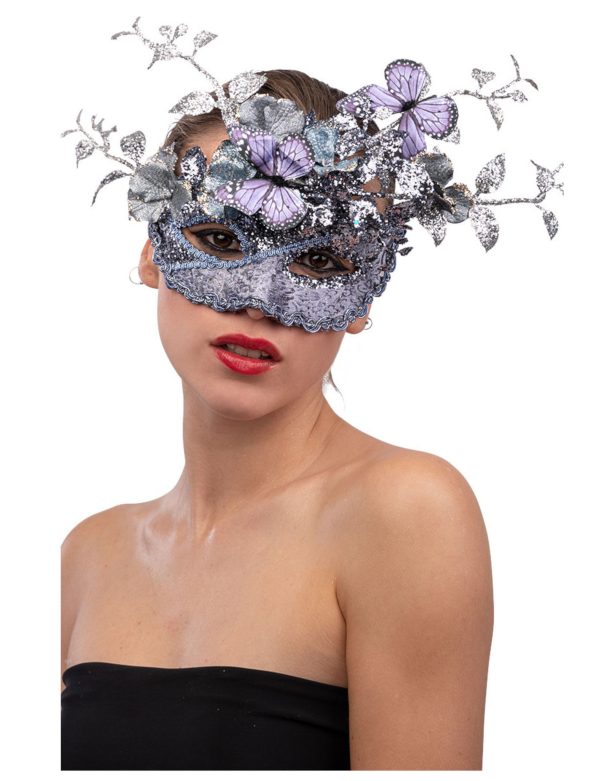 Photo du produit Masque argent et lilas avec papillon et branchage femme