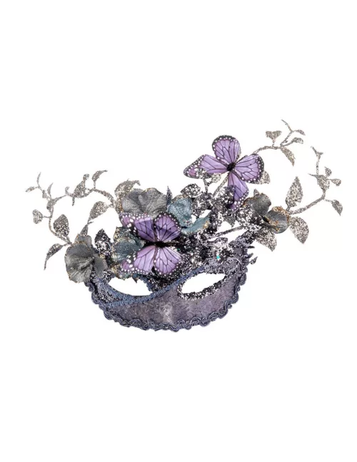 Photo du produit Masque argent et lilas avec papillon et branchage femme