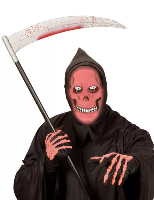 Photo du produit Masque intégral à capuche faucheur phosphorescent rouge adulte
