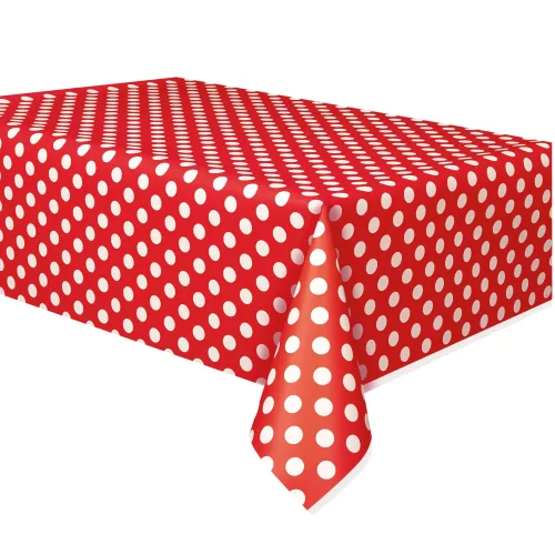 Photo du produit Nappe rouge à pois blanc plastique 137 x 274 cm