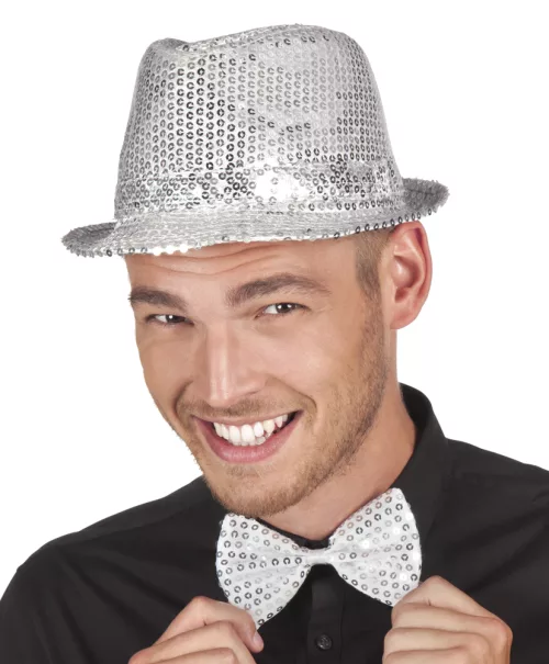 Photo du produit Noeud papillon argenté avec sequins adulte