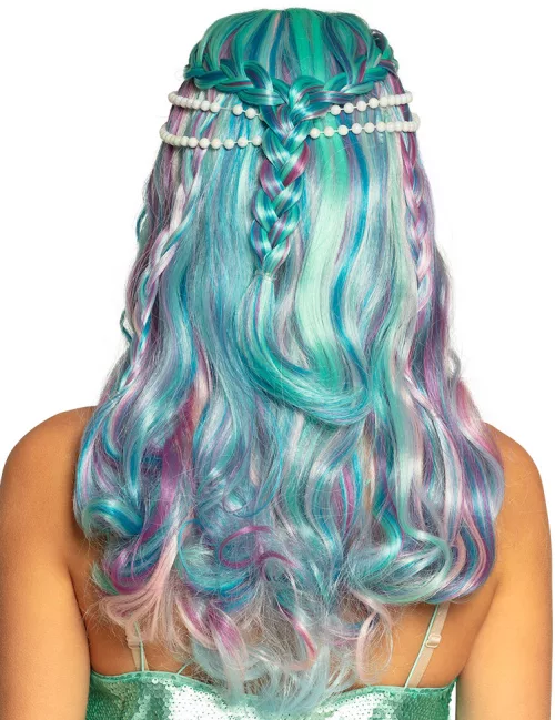 Photo du produit Perruque sirène pastel avec perles adulte