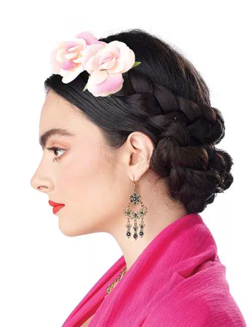 Photo du produit Perruque tresses enroulées avec fleurs femme