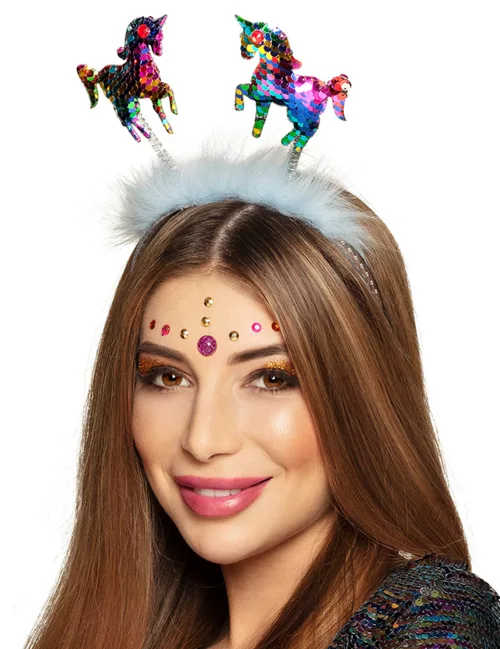 Photo du produit Serre-tête licornes sequins multicolores adulte