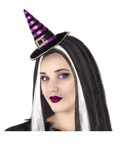 Photo du produit Serre-tête mini chapeau de sorcière rayé noir et violet adulte