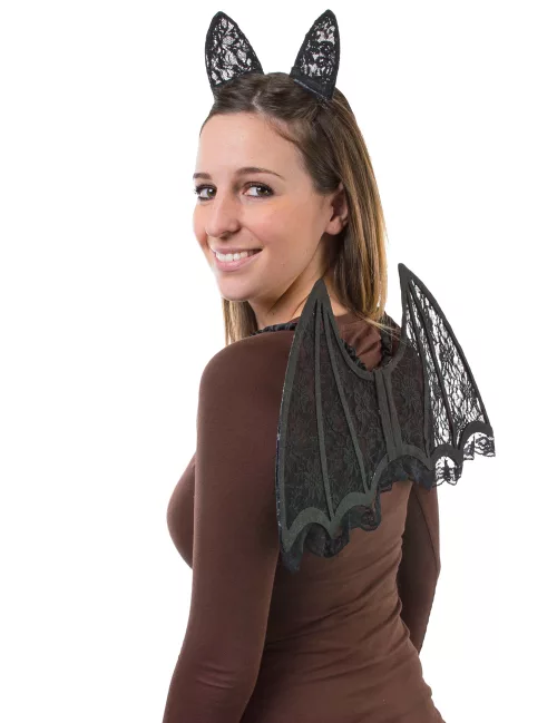 Photo du produit Set ailes et oreilles de chauve-souris dentelle noire