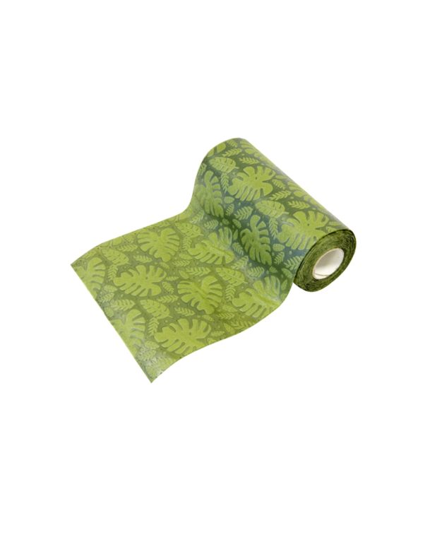 Photo du produit Chemin de table intissé relief feuille tropicale vert 15 cm x 5 m