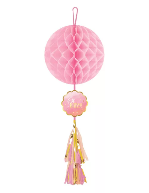 Photo du produit Suspension en papier alvéolé Oh Baby rose et or avec tassel 75 cm