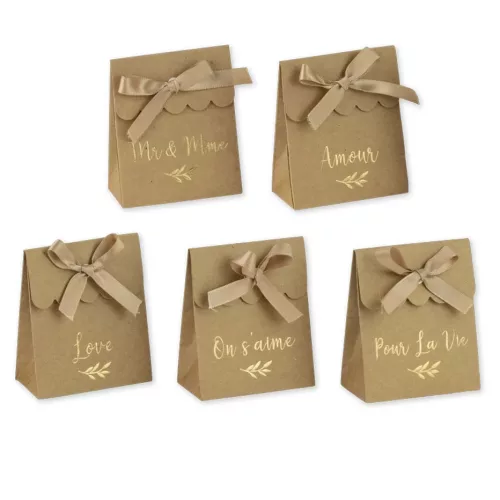Photo du produit 10 Boites kraft mots dorés stickers et rubans 7 x 8,5 cm