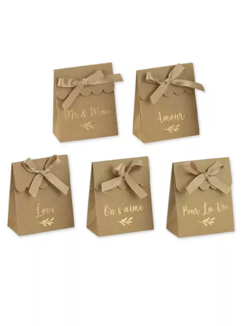 Photo du produit 10 Boites kraft mots dorés stickers et rubans 7 x 8,5 cm