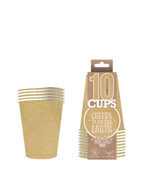 Photo du produit 10 Gobelets américains scintillants carton recyclable or 53 cl