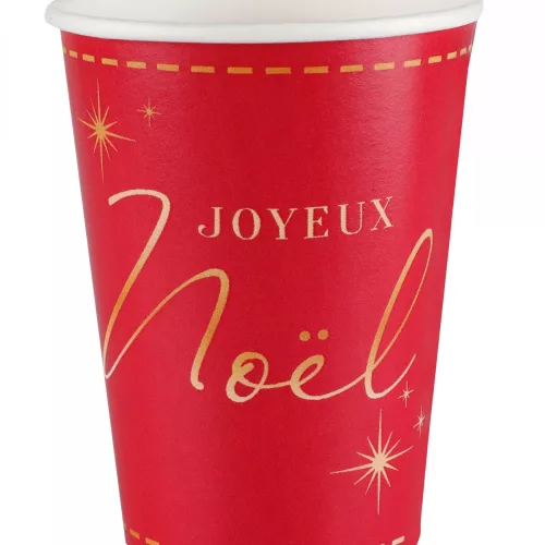 Photo du produit 10 Gobelets en carton Joyeux Noël rouges et dorés 7,8 x 9,7 cm